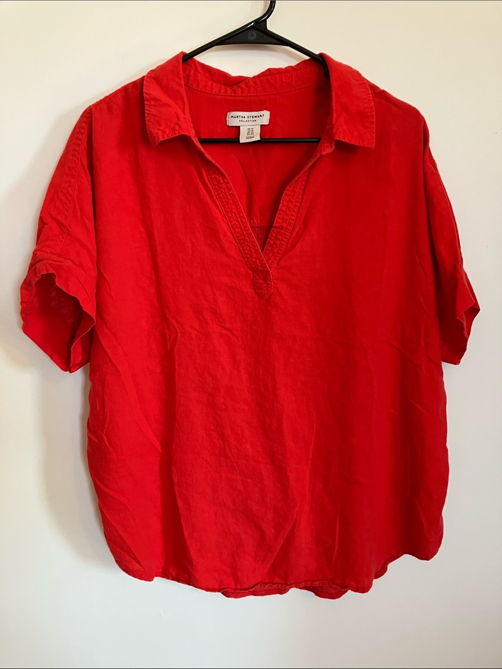 Martha Stewart Bright Red V-Neck Short Sleeve Tunic